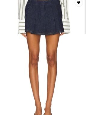 High-Waist Dark Indigo Denim Pleated Skort